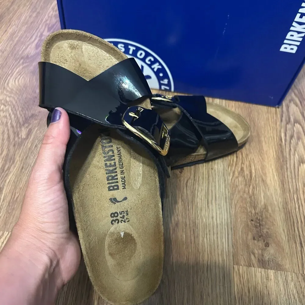 BIRKENSTOCK Siena big buckle black patent sandals shoes women’s eur 38 new